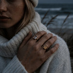Tidewashed Citrine Ring - Octagonal Citrine & Hammered Band - Rings - gold Collection - Dainty London