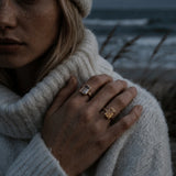 Tidewashed Citrine Ring - Octagonal Citrine & Hammered Band - Rings - gold Collection - Dainty London