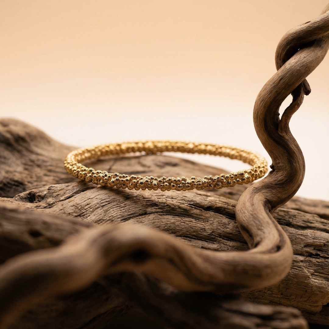 Chunky Gold Grain Bangle - Dainty London