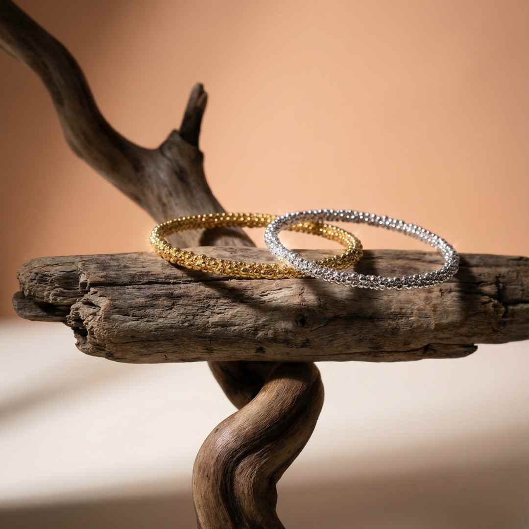 Chunky Gold Grain Bangle - Dainty London
