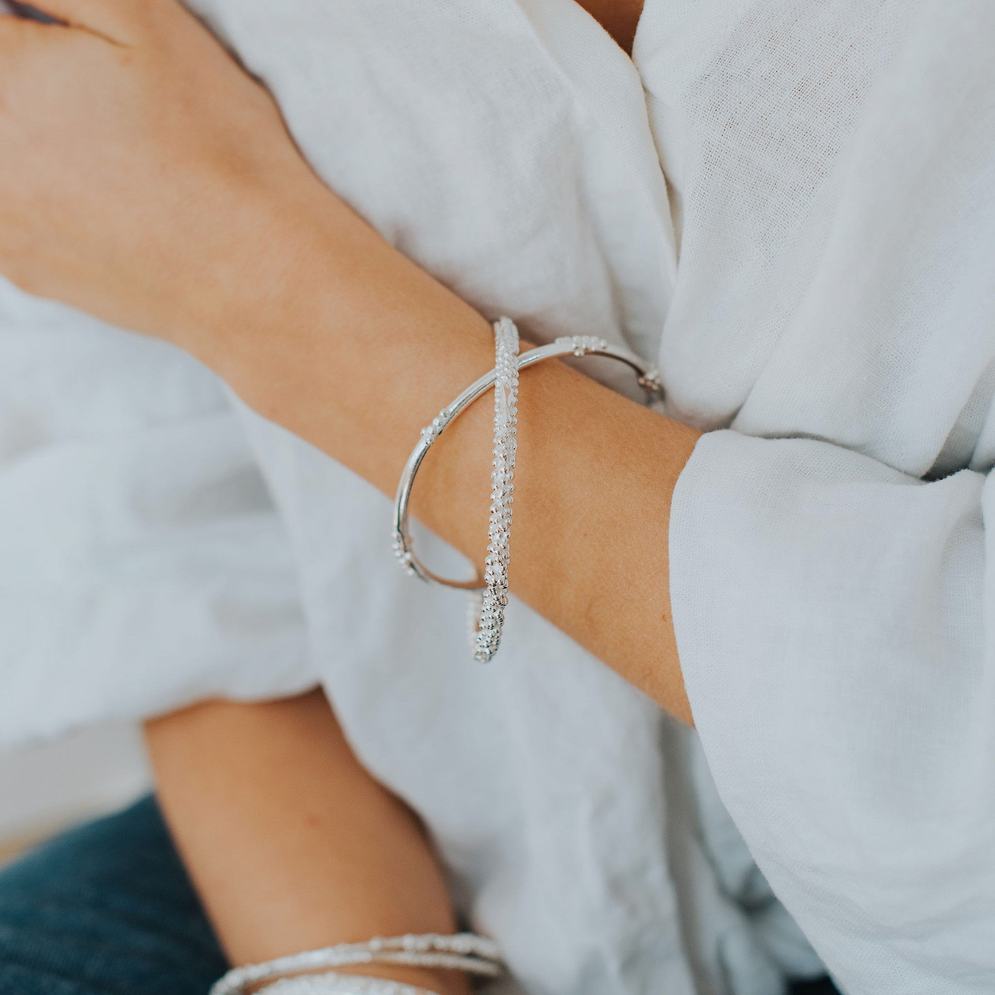 Chunky Silver Grain Bangle - Ladies Bracelet Bangle - British and Handmade - Dainty London