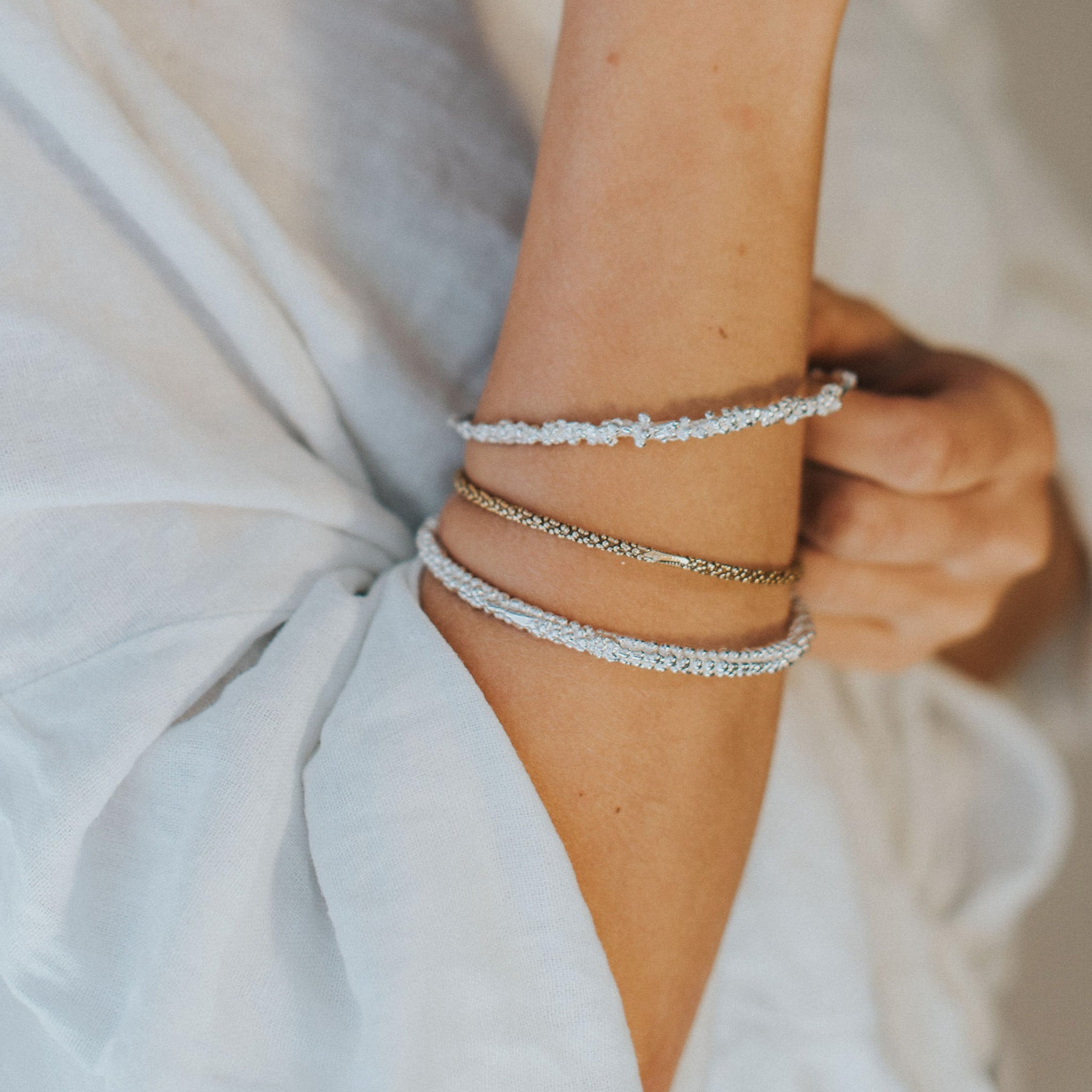 Chunky Silver Grain Bangle - Dainty London
