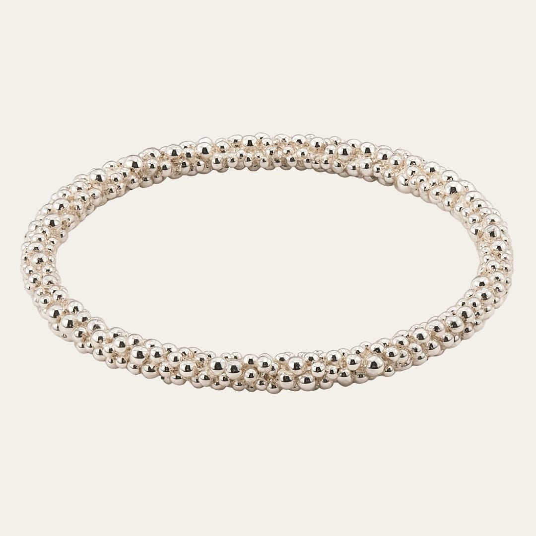 Chunky Silver Grain Bangle - Dainty London