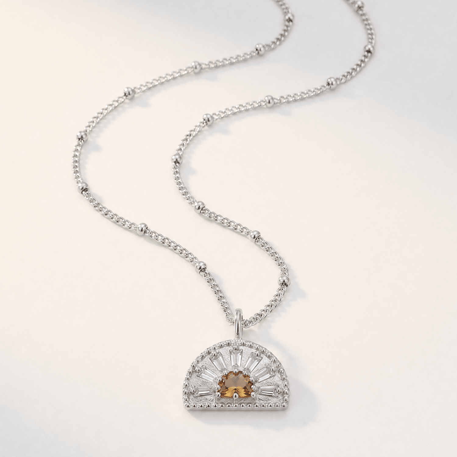 Citrine and white topaz sunrise pendant necklace - Solara - Dainty London