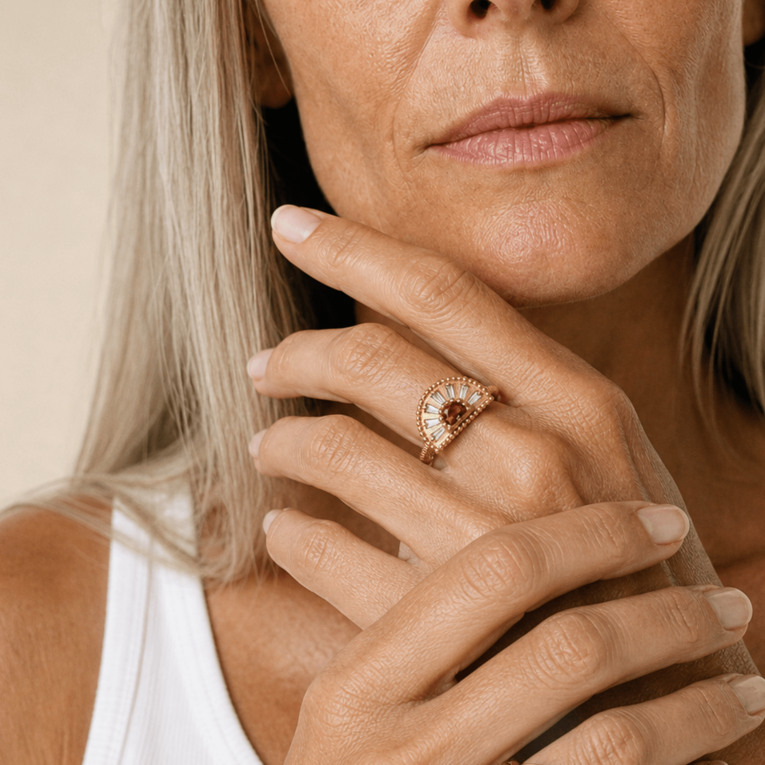 Citrine and white topaz sunrise ring - Solara - Dainty London