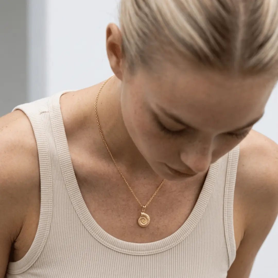 Gold ammonite fossil pendant necklace - Dainty London