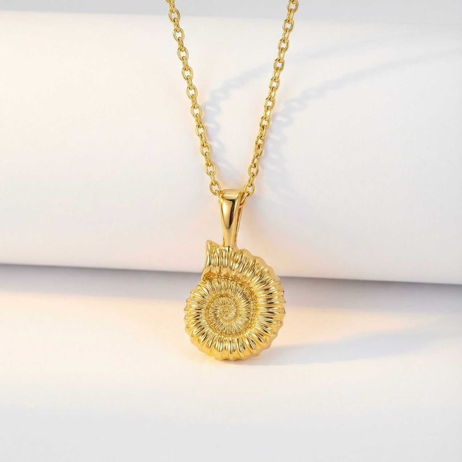 Gold ammonite fossil pendant necklace - Dainty London