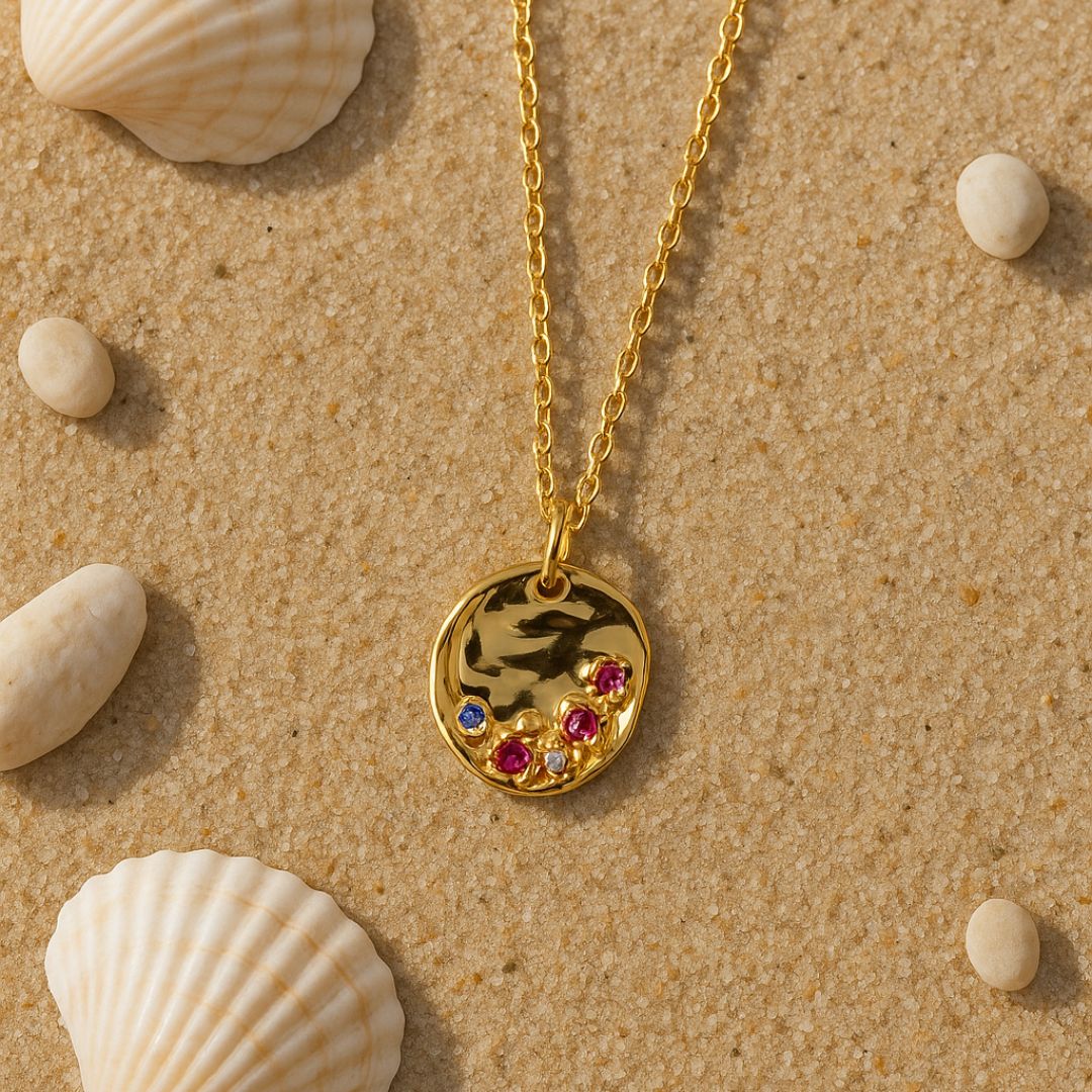 Dainty Gold Cluster Gemstone Necklace with Rainbow Gemstones - Dainty London