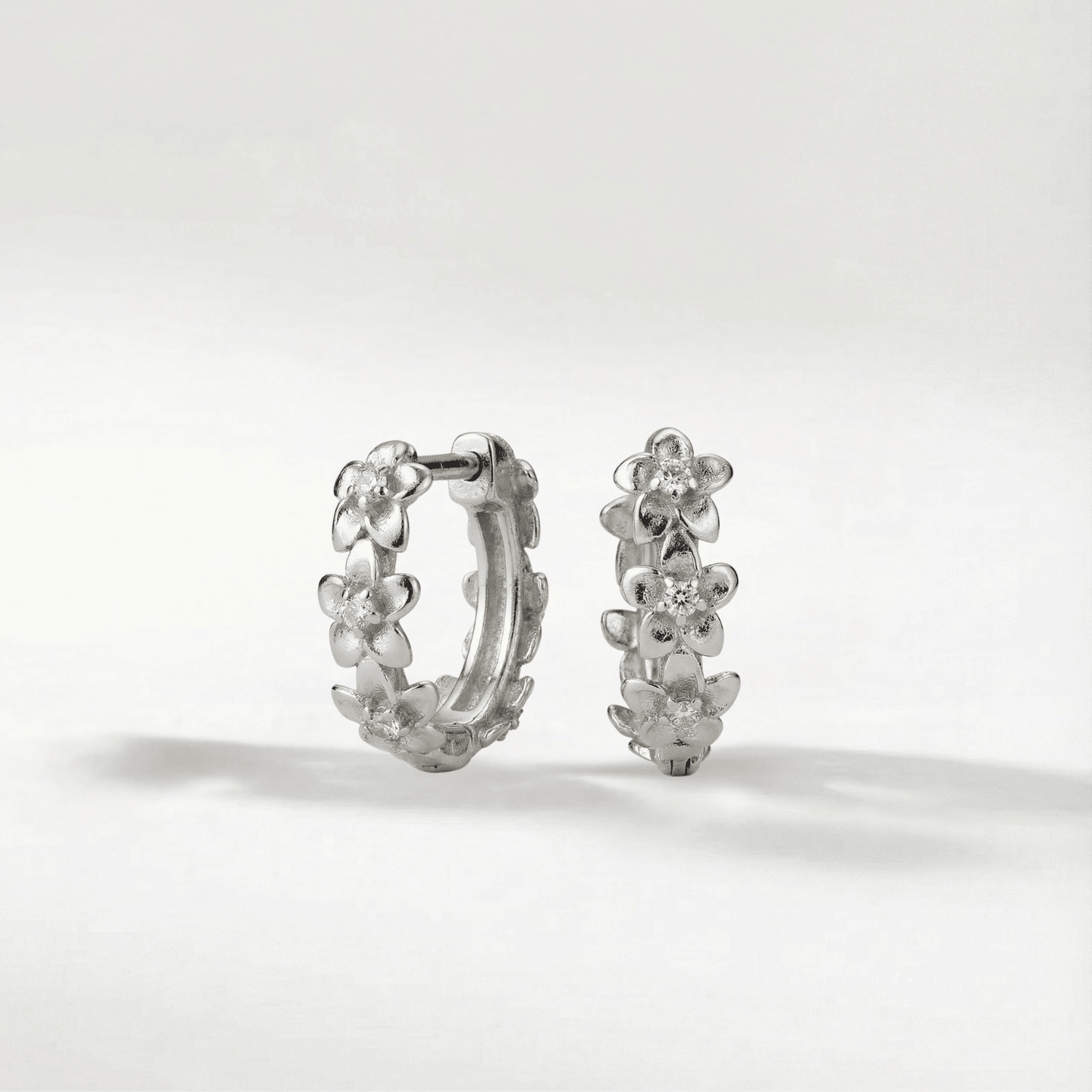 Dainty Sterling Silver Flower Huggie Hoops - Dainty London