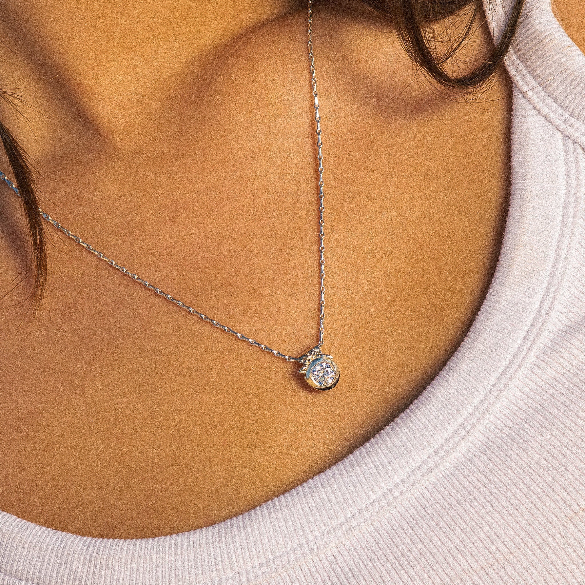 Dainty White Gold Diamond Necklace - Stella - Dainty London