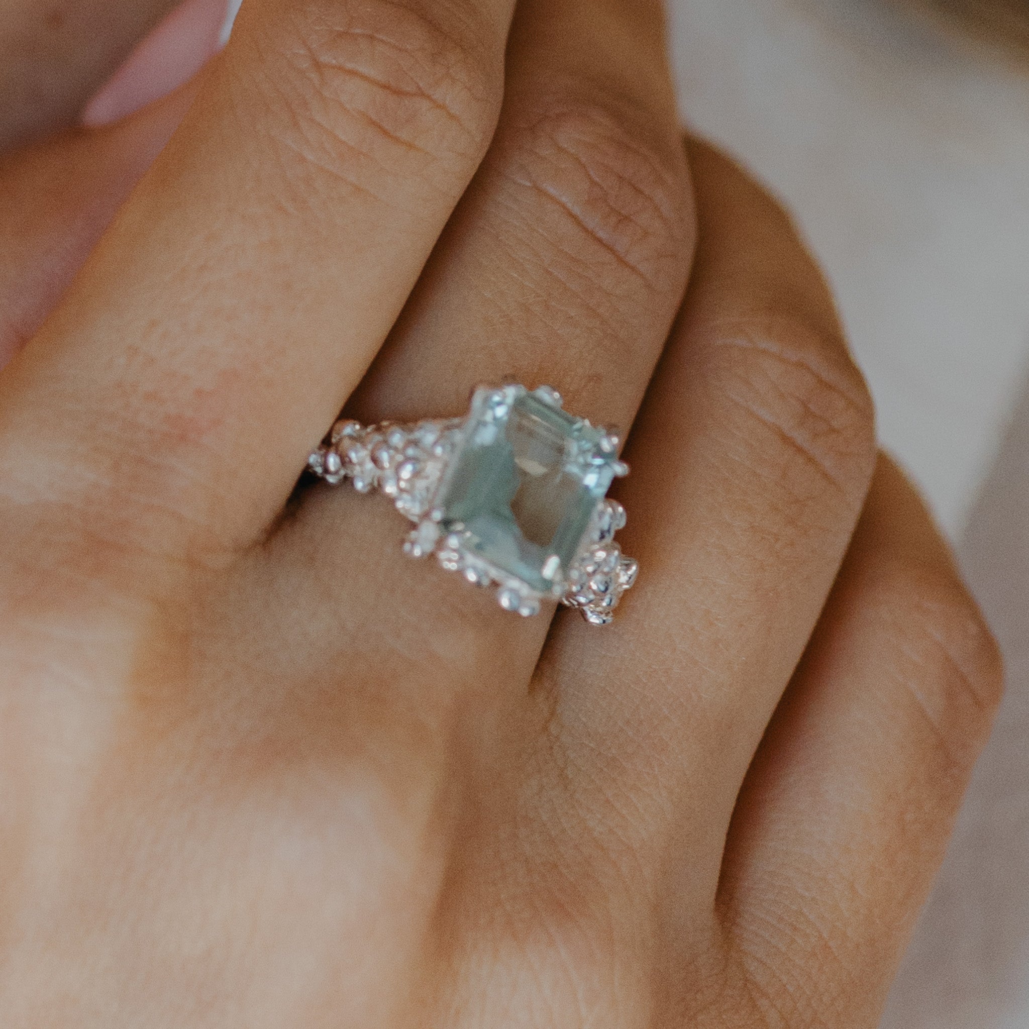 Modern Green Quartz Gemstone Giselle Ring in Silver - Dainty London - Rings