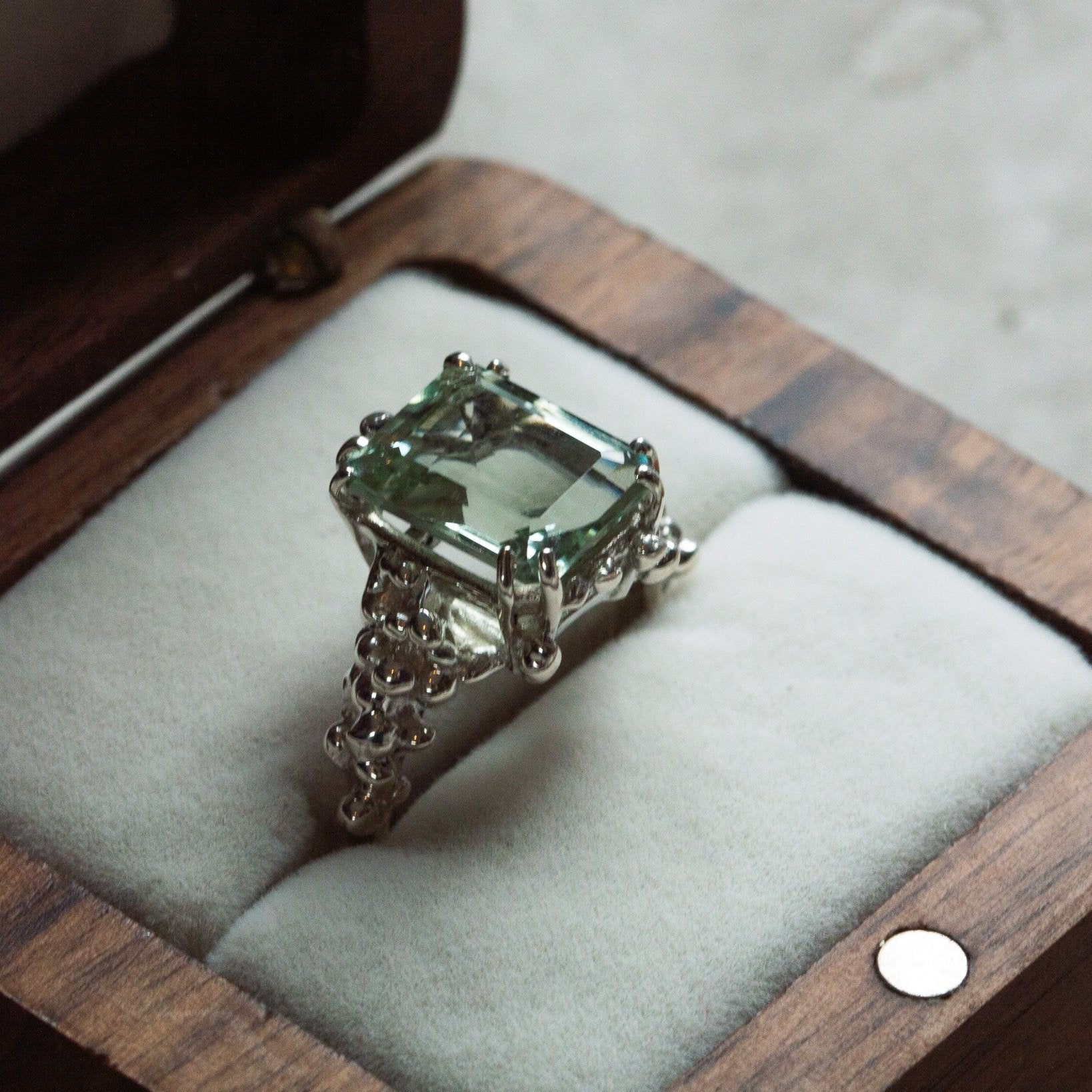 Modern Green Quartz Gemstone Giselle Ring in Silver - Dainty London - Rings