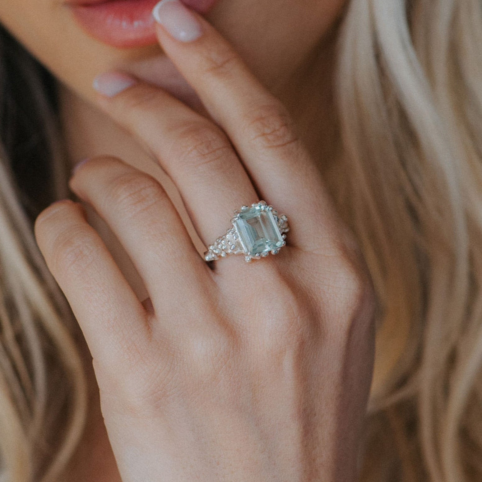Modern Green Quartz Gemstone Giselle Ring in Silver - Dainty London - Rings