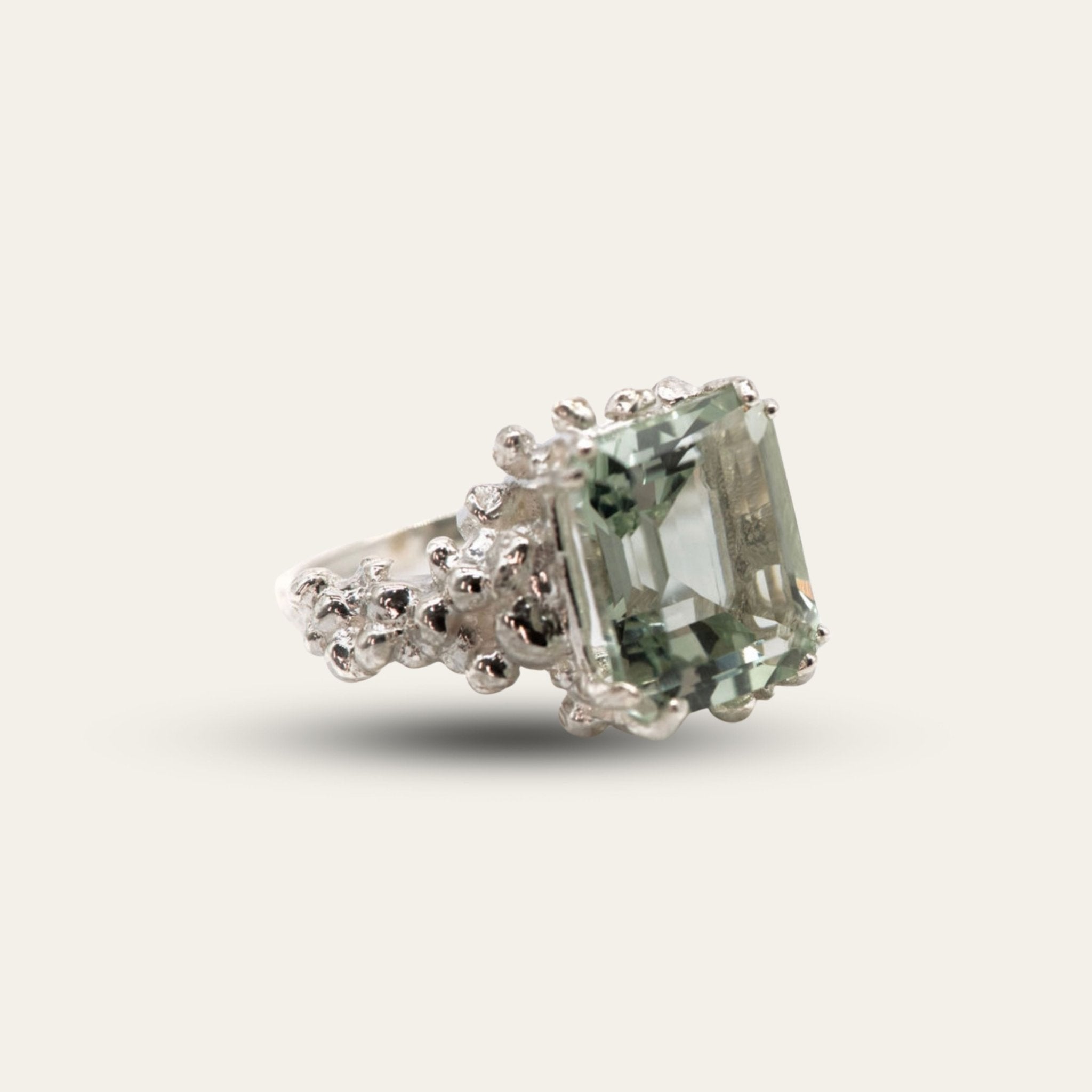 Modern Green Quartz Gemstone Giselle Ring in Silver - Dainty London - Rings