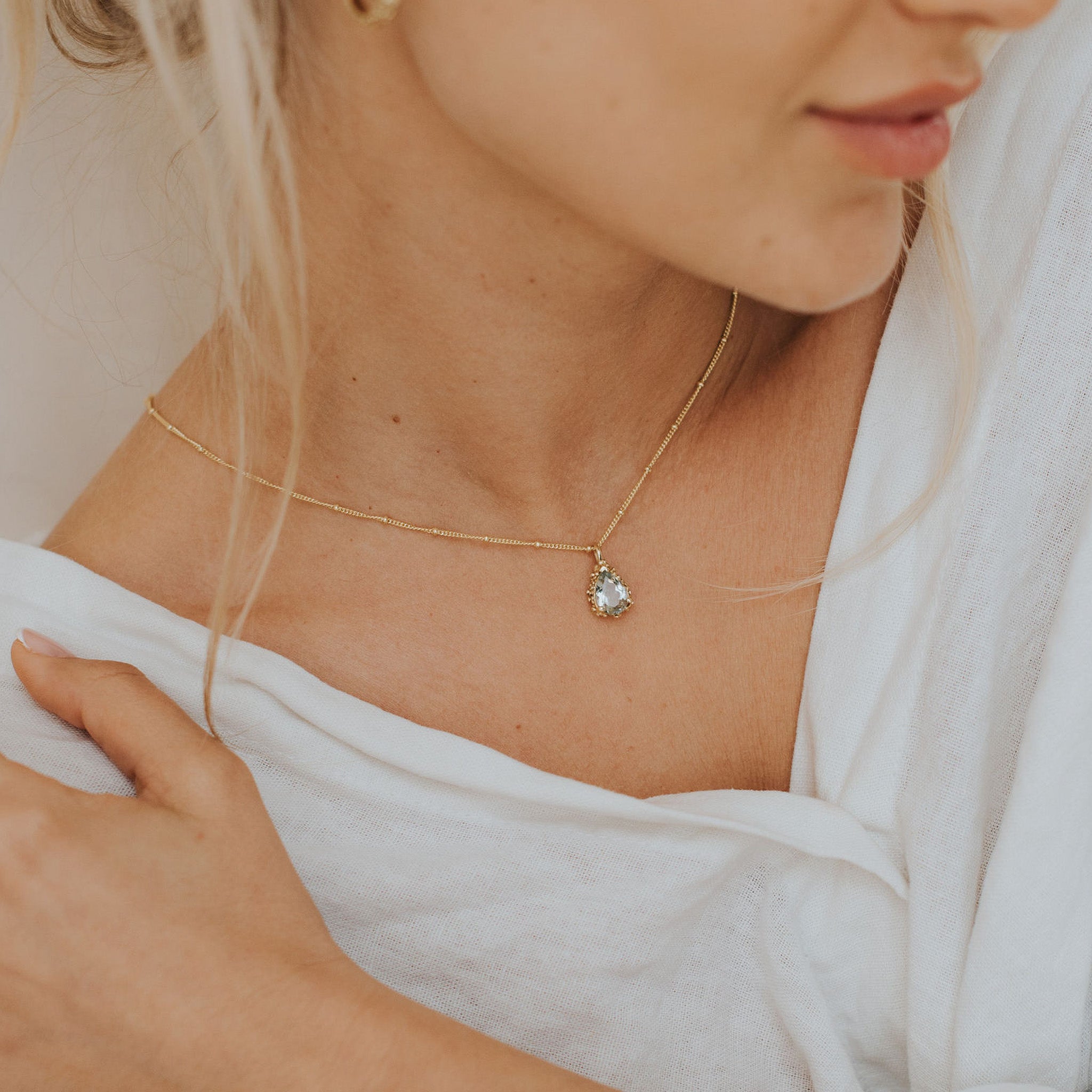 Solid Gold Aquamarine Alba Necklace - Bridal Necklace- Fine Wedding Jewellery- Milestone Birthday Gift- Dainty London