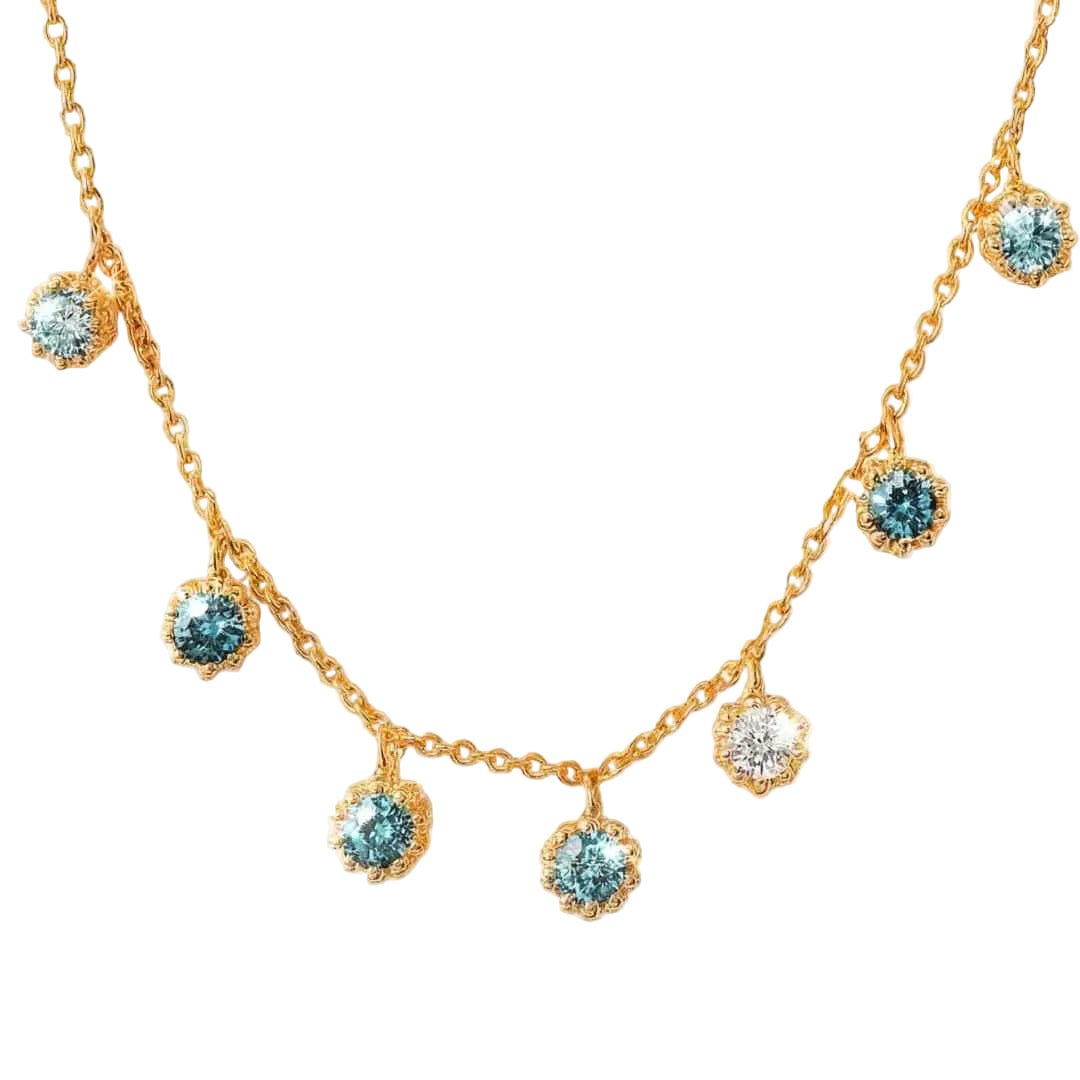 Gold Aqua Necklace with Barnacles and Rainbow Topaz - Dainty London