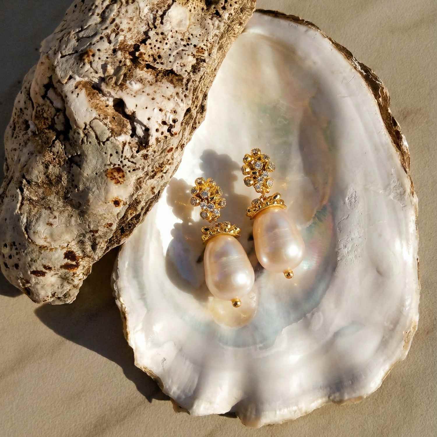 Gold Baroque Pearl Earrings - Lyra - Dainty London