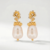 Gold Baroque Pearl Earrings - Lyra - Dainty London