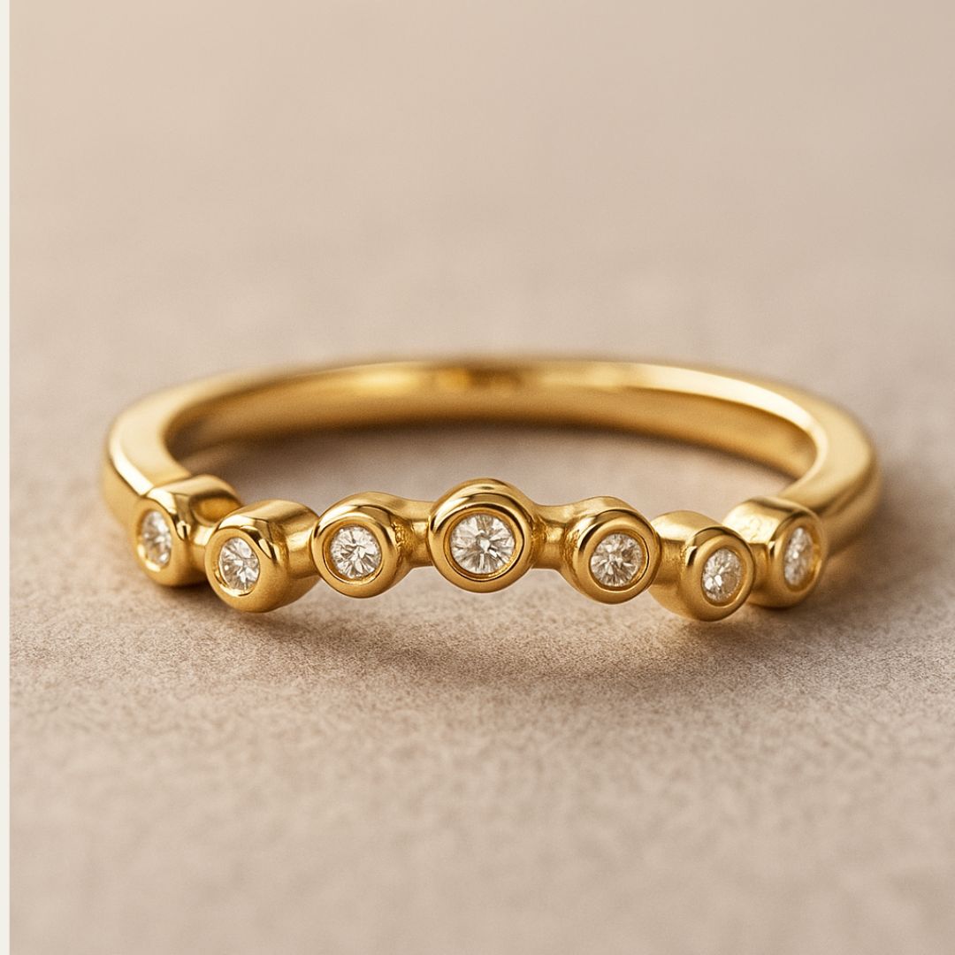 Gold Ethereal Curved Diamond Ring - The Cressida Ring - Dainty London