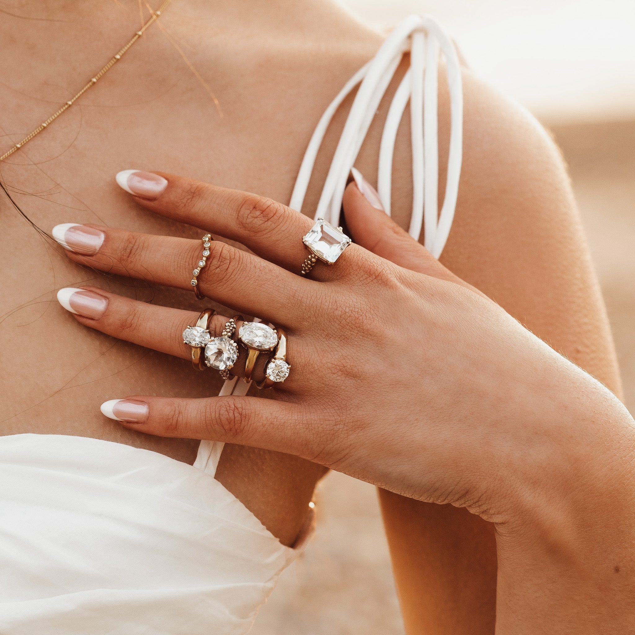 Gold Ethereal Curved Diamond Ring - The Cressida Ring - Dainty London