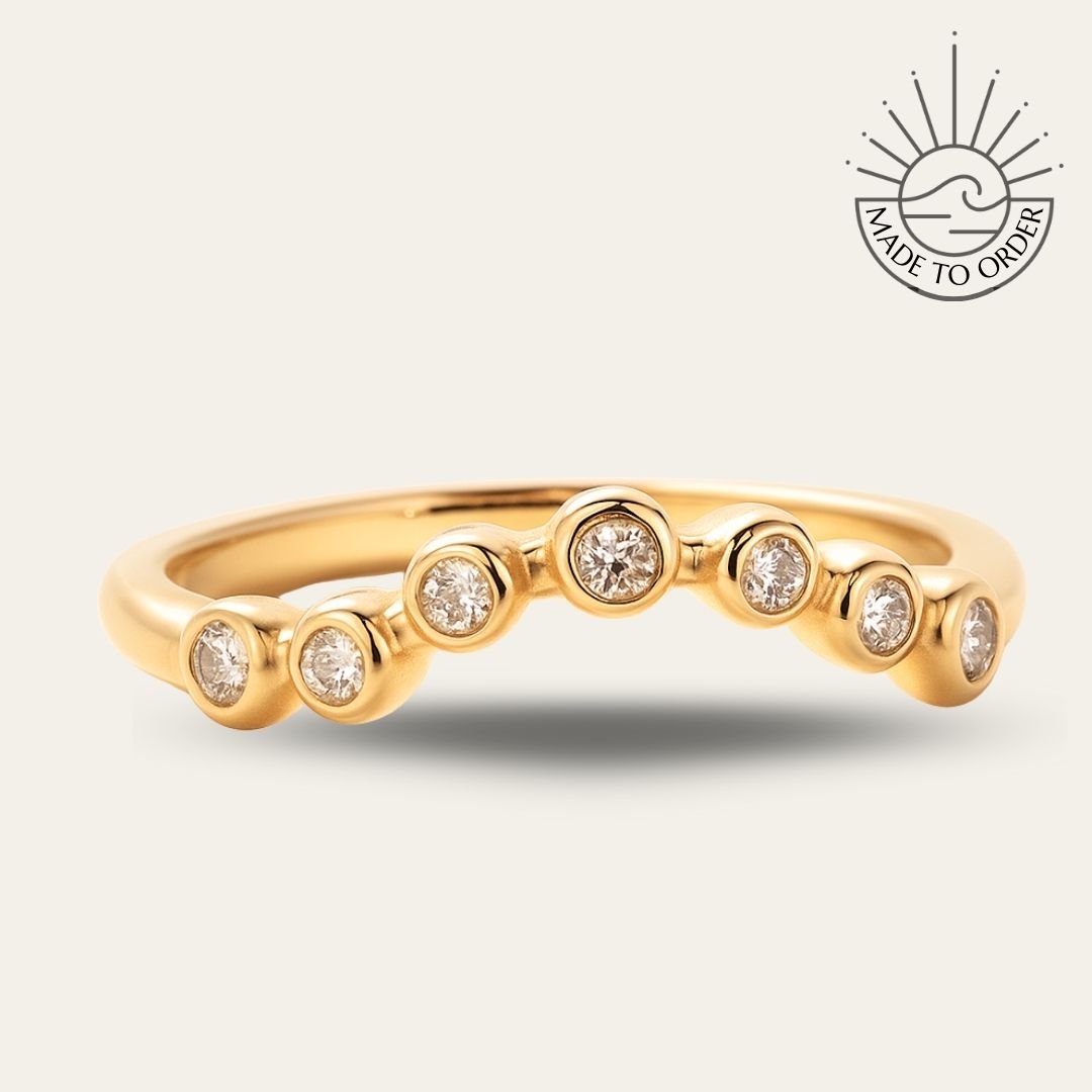 Gold Ethereal Curved Diamond Ring - The Cressida Ring - Dainty London