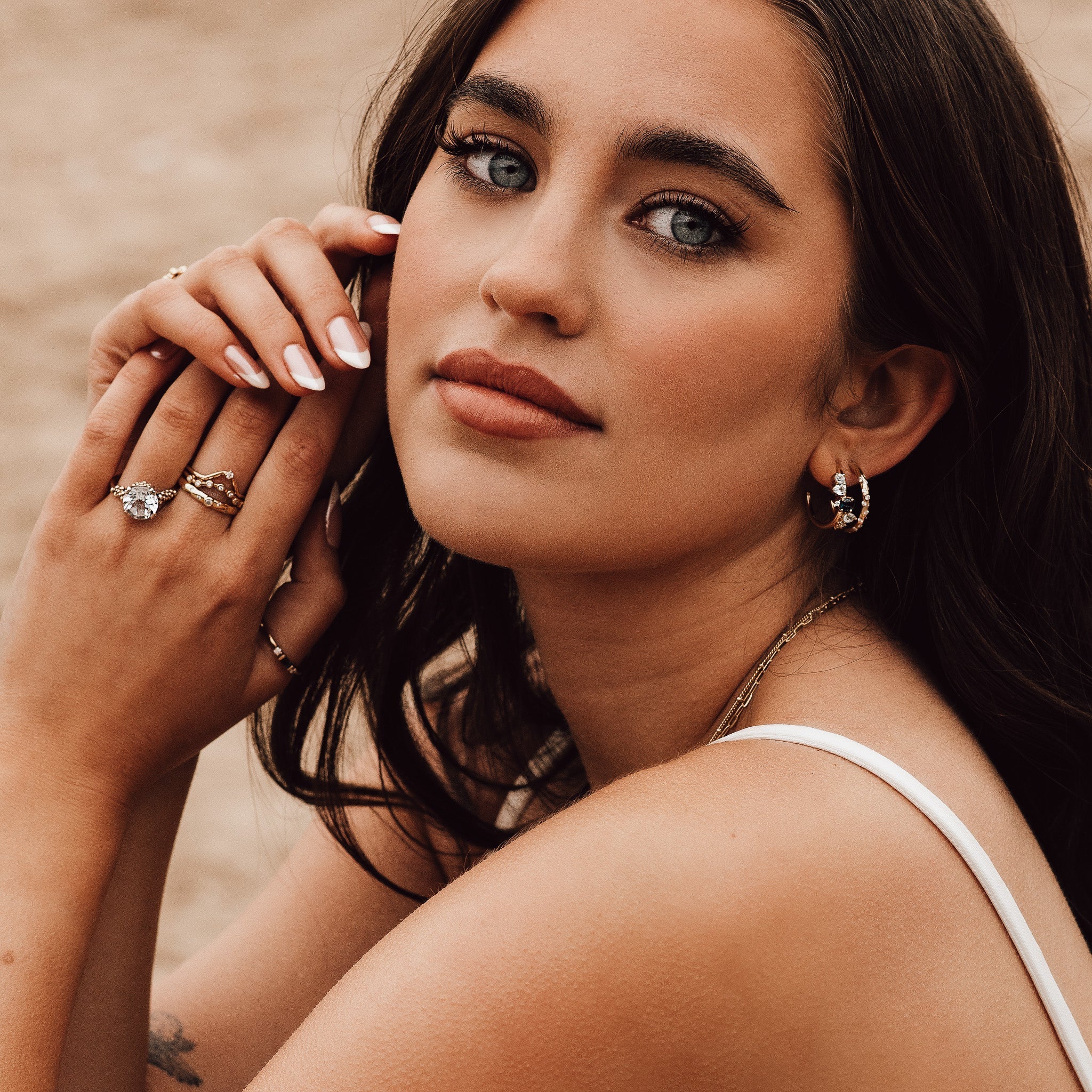 Gold Ethereal Curved Diamond Ring - The Cressida Ring - Dainty London