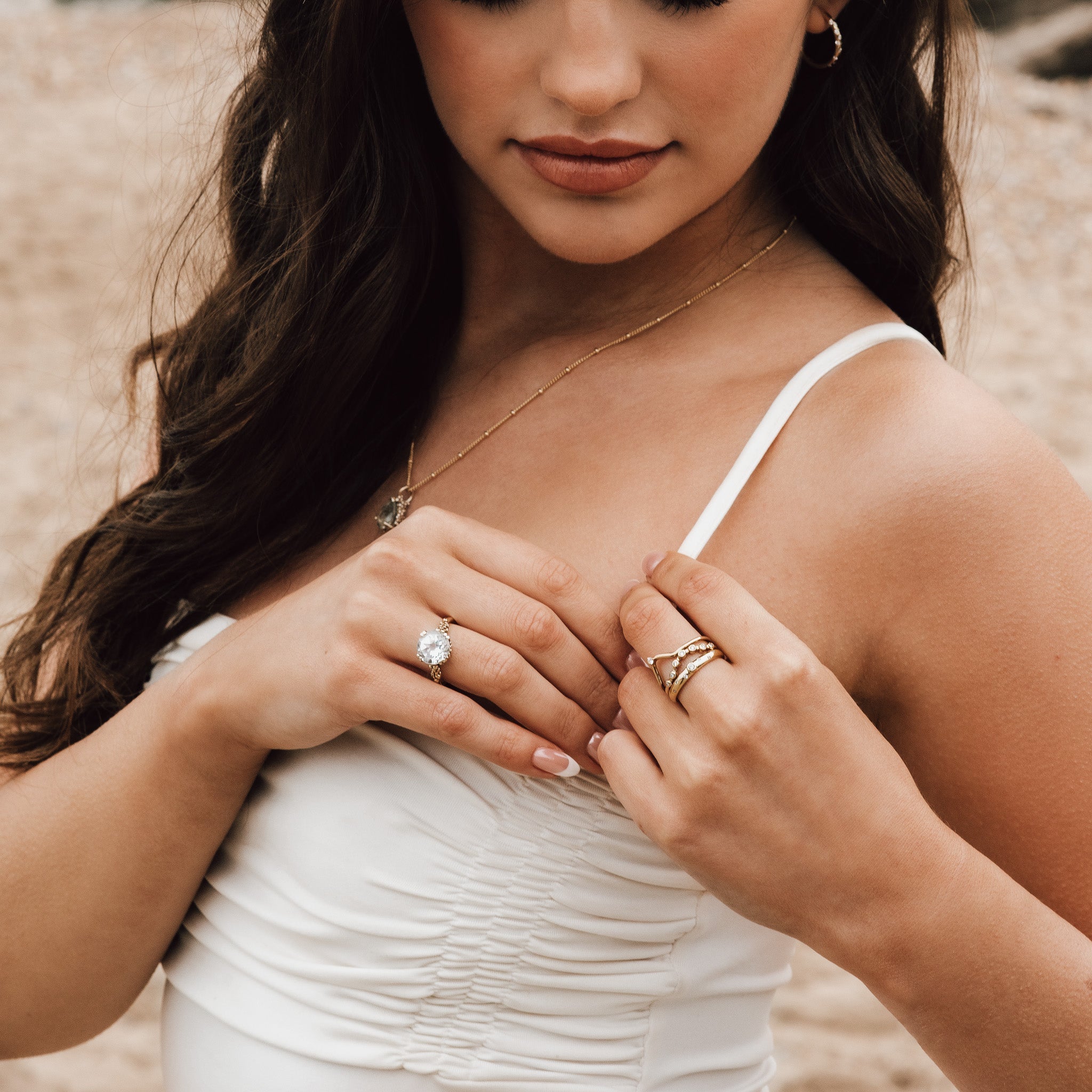 Gold Ethereal Curved Diamond Ring - The Cressida Ring - Dainty London