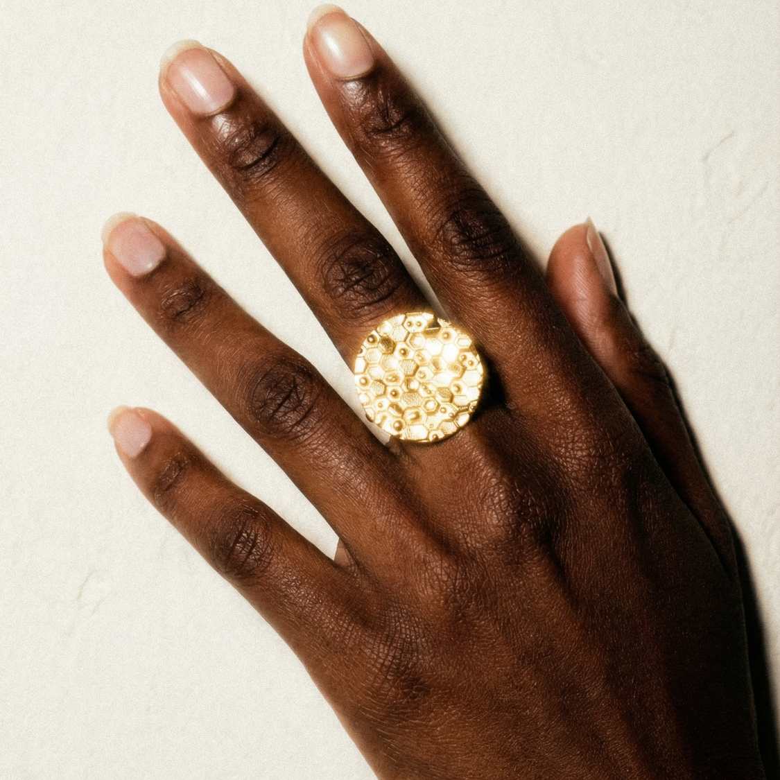 Gold Geometric Circle Ring - The Hemera Ring - Dainty London