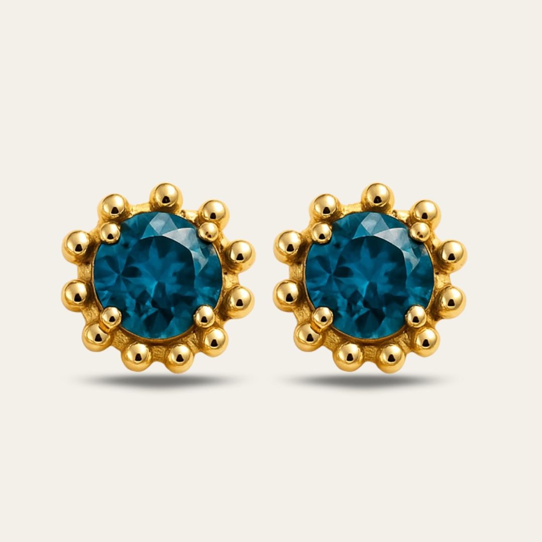 Gold London Blue Topaz Cleodora Studs - Dainty London