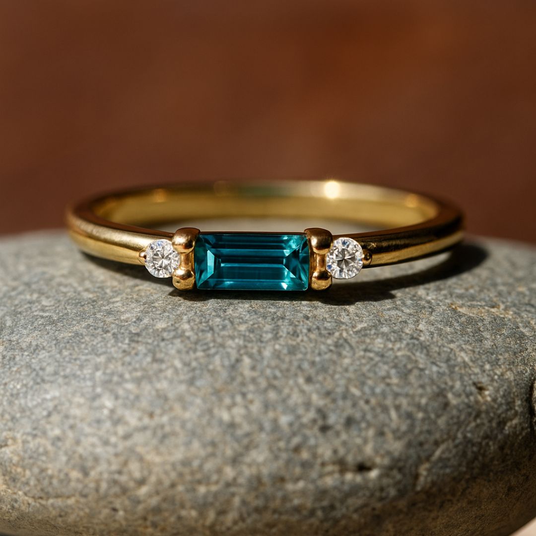 Gold London Blue Topaz Diamond Ring - Roxana - Dainty London