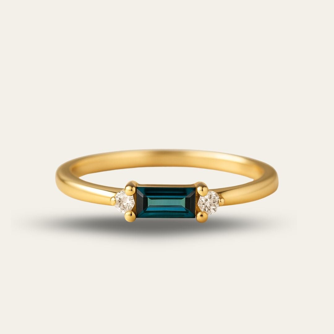 Gold London Blue Topaz Diamond Ring - Roxana - Dainty London