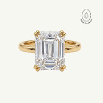 Gold Moissanite Diamond Ring - Livia - Dainty London, sustainable gold ring, ethical gemstone jewelry, gold moissanite ring, octagonal gemstone ring, luxury engagement ring, ethical diamond ring, UK size rings, statement gold ring, eco-friendly jewelry, gift for her, special occasion ring, modern luxury jewelry, handmade gold ring