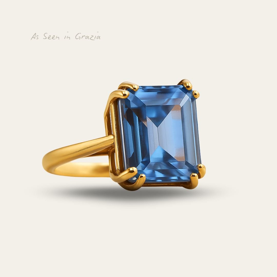 Gold Ocean Blue Topaz Ring - Bali - Dainty London