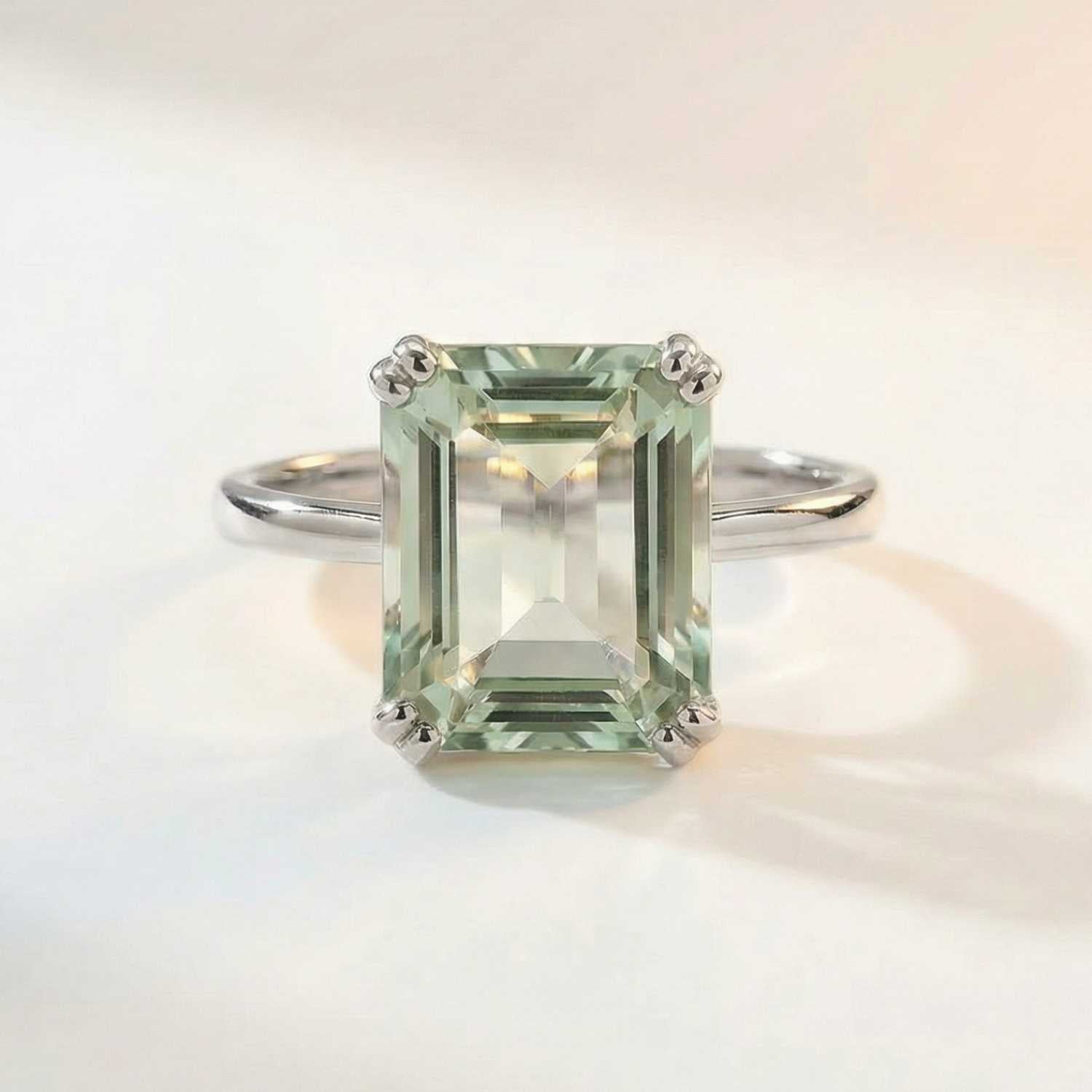 Gold or Silver Green Quartz Ring - Luna - Dainty London