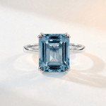 Ring with a large blue gemstone on a white background