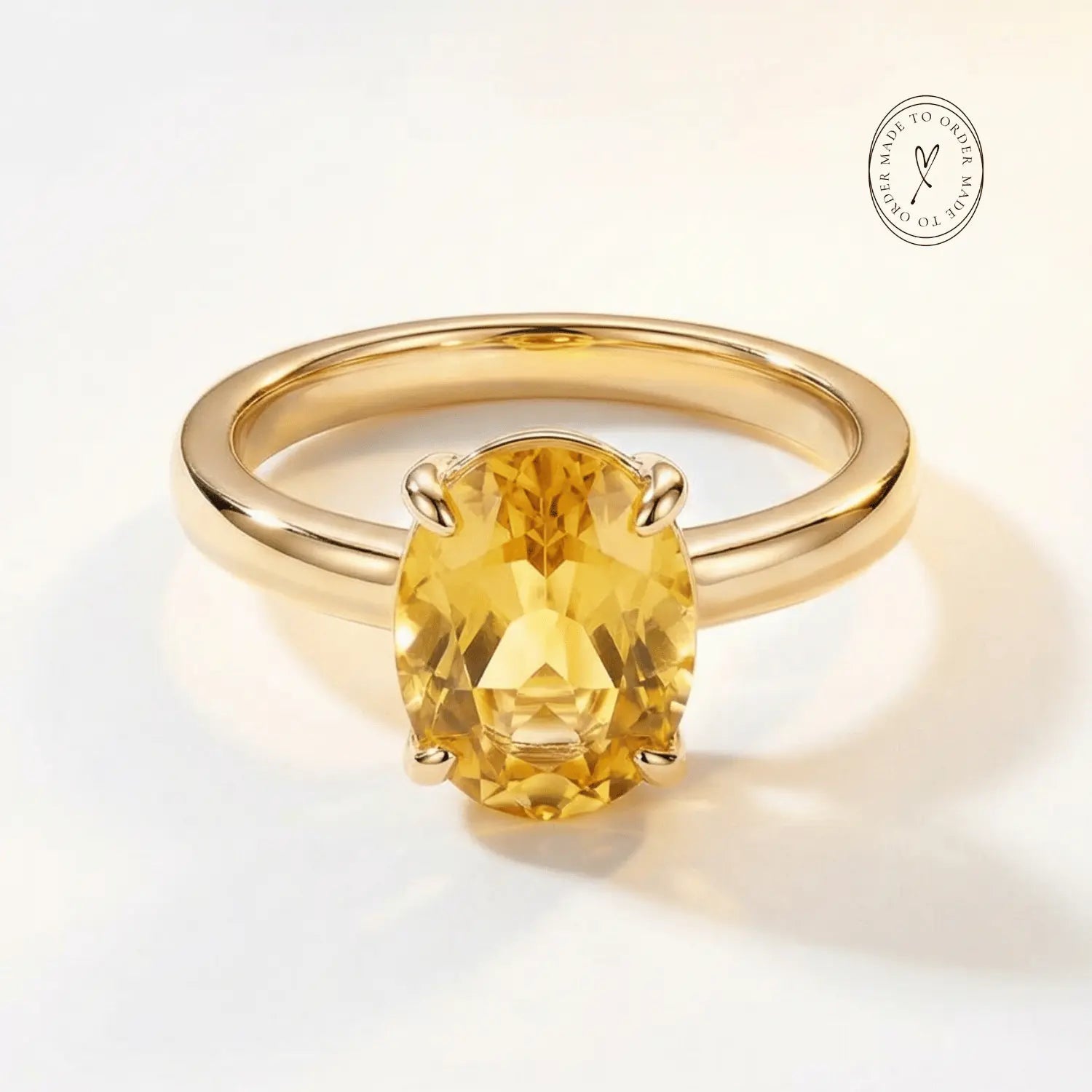 Gold or Silver Oval Citrine Gemstone Ring - Soleil - Dainty London