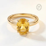 Gold or Silver Oval Citrine Gemstone Ring - Soleil - Dainty London