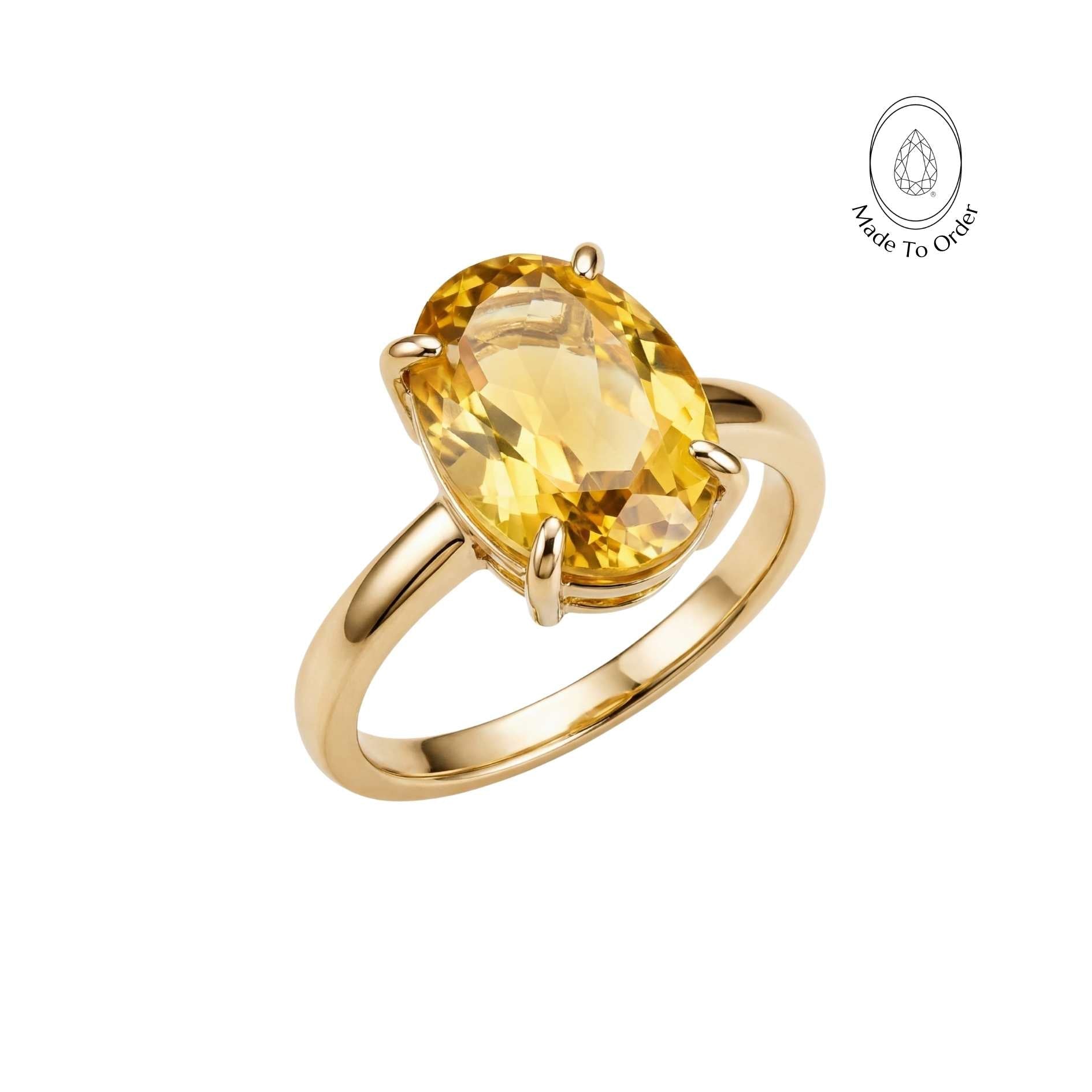 Gold or Silver Oval Citrine Gemstone Ring - Soleil - Dainty London