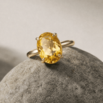 Gold oval citrine gemstone ring - Soleil - Dainty London