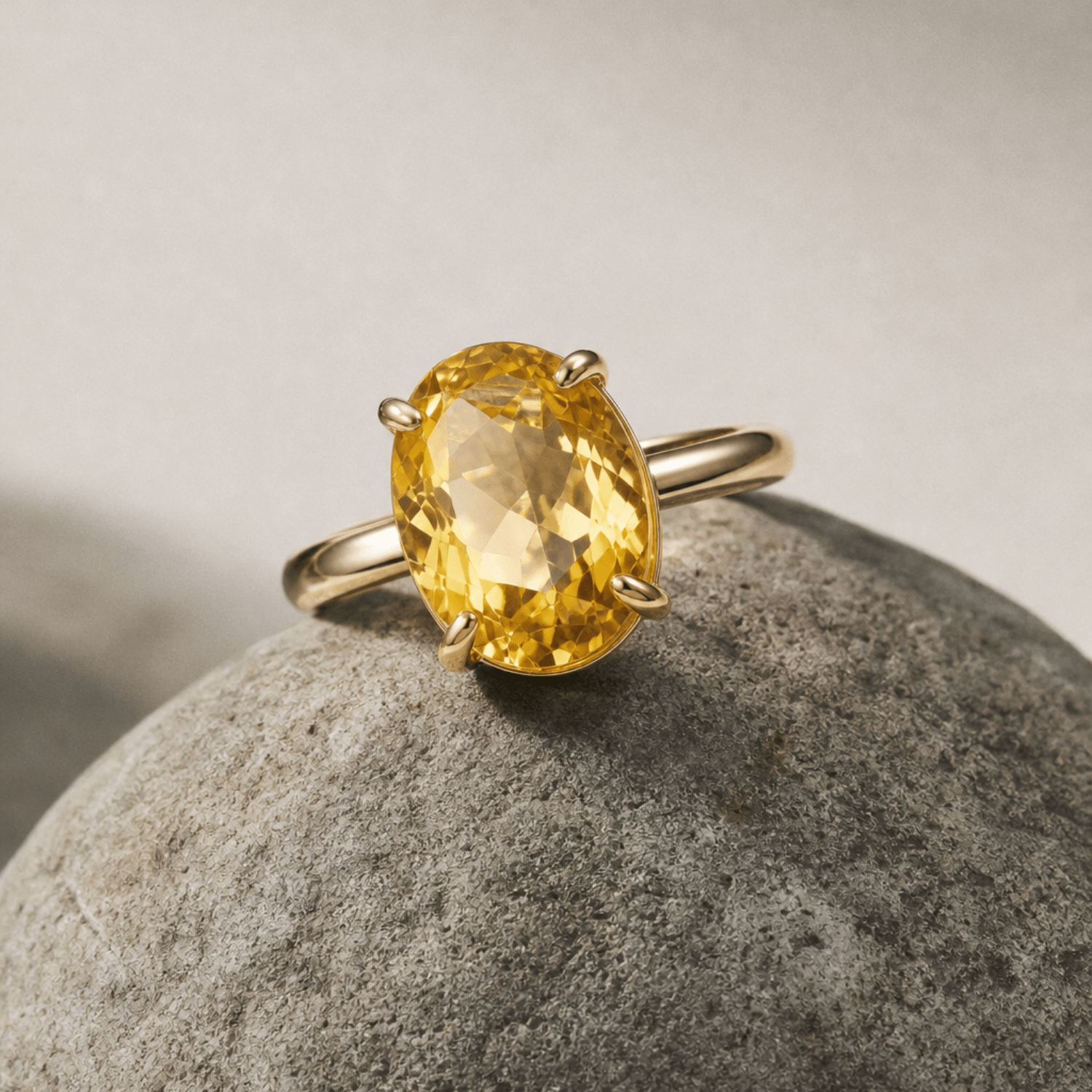 Gold oval citrine gemstone ring - Soleil - Dainty London