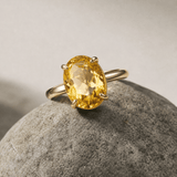 Gold oval citrine gemstone ring - Soleil - Dainty London