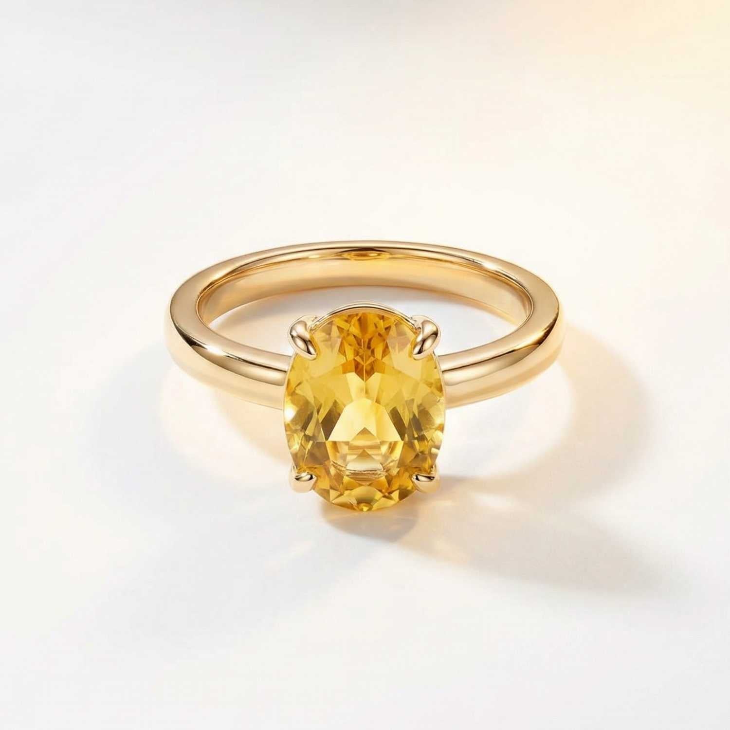 Gold or Silver Oval Citrine Gemstone Ring - Soleil - Dainty London