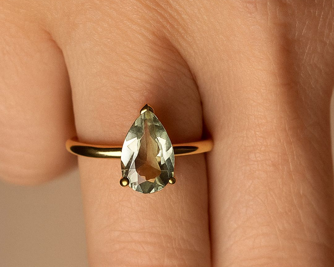 Gold or Silver Pear Amethyst Ring - Zinnia - Dainty London