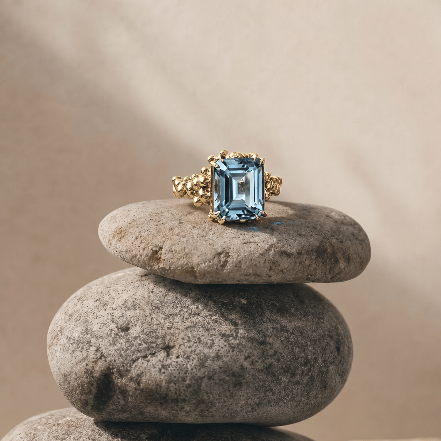 Gold sky blue topaz solitaire ring - Aurelia - Dainty London