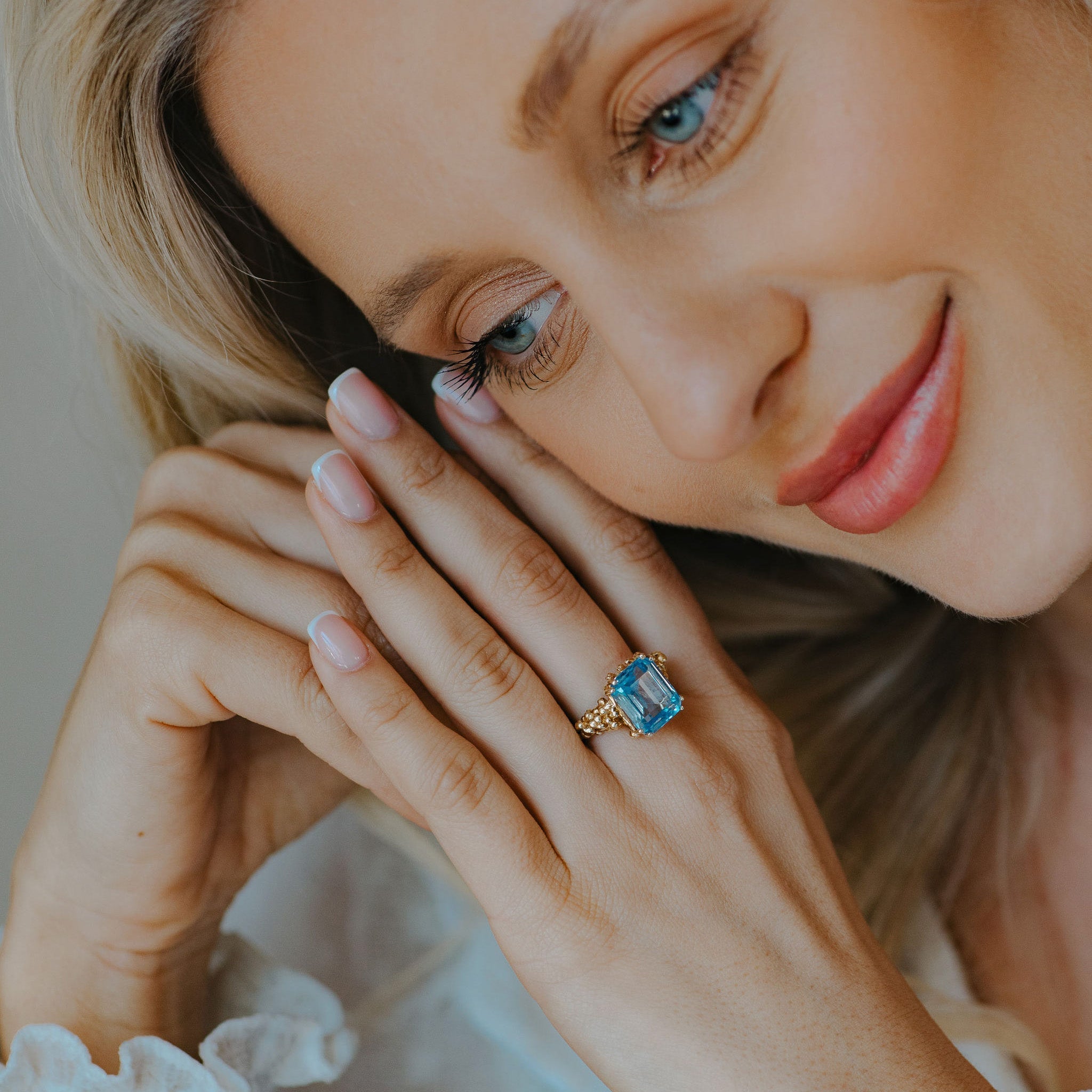 Gold or Silver Sky Blue Topaz Ring - Aurelia - Dainty London