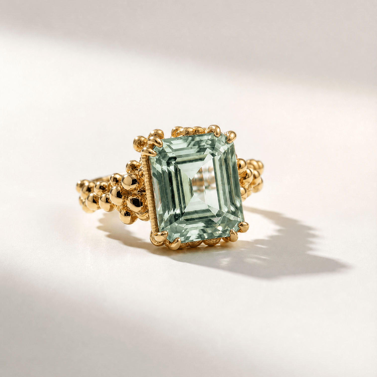 statement green quartz ring, organic textured jewellery, handmade gemstone ring, sustainable sterling silver, gold vermeil ring, artisan cocktail ring, nature inspired jewellry, unique textured ring, gift for her, special occasion jewelry, eco-friendly jewelry, British Vogue featured, custom UK ring size