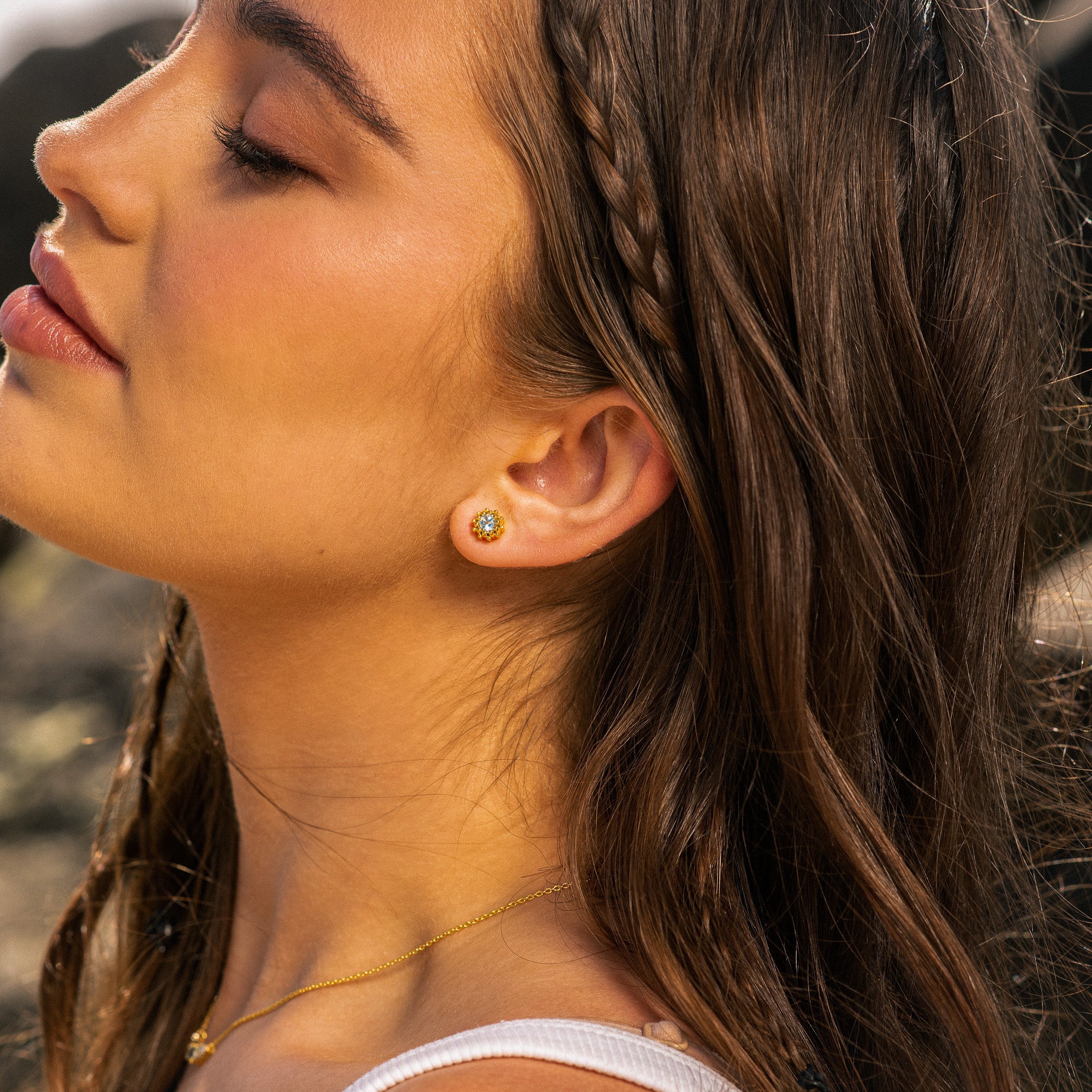 Gold Sky Blue Topaz Astrid Studs - Dainty London
