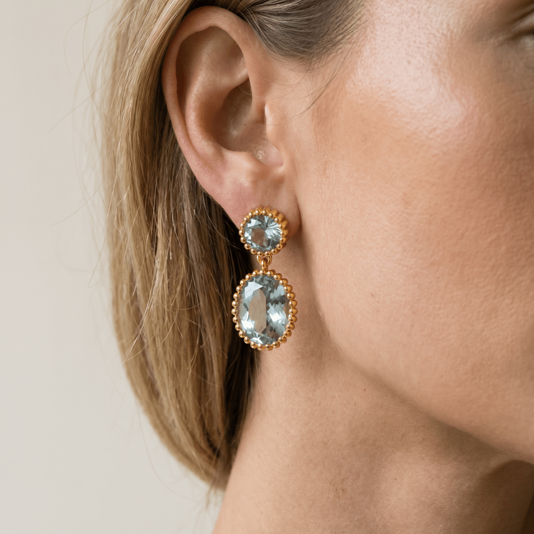 Gold Sky Blue Topaz Aurelia Earrings - Dainty London