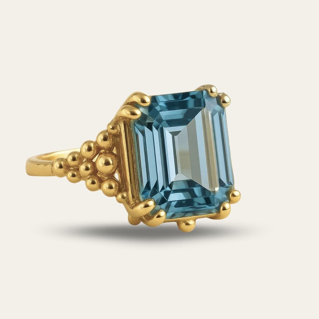 Gold Sky Blue Topaz Ring - Aurelia - Dainty London