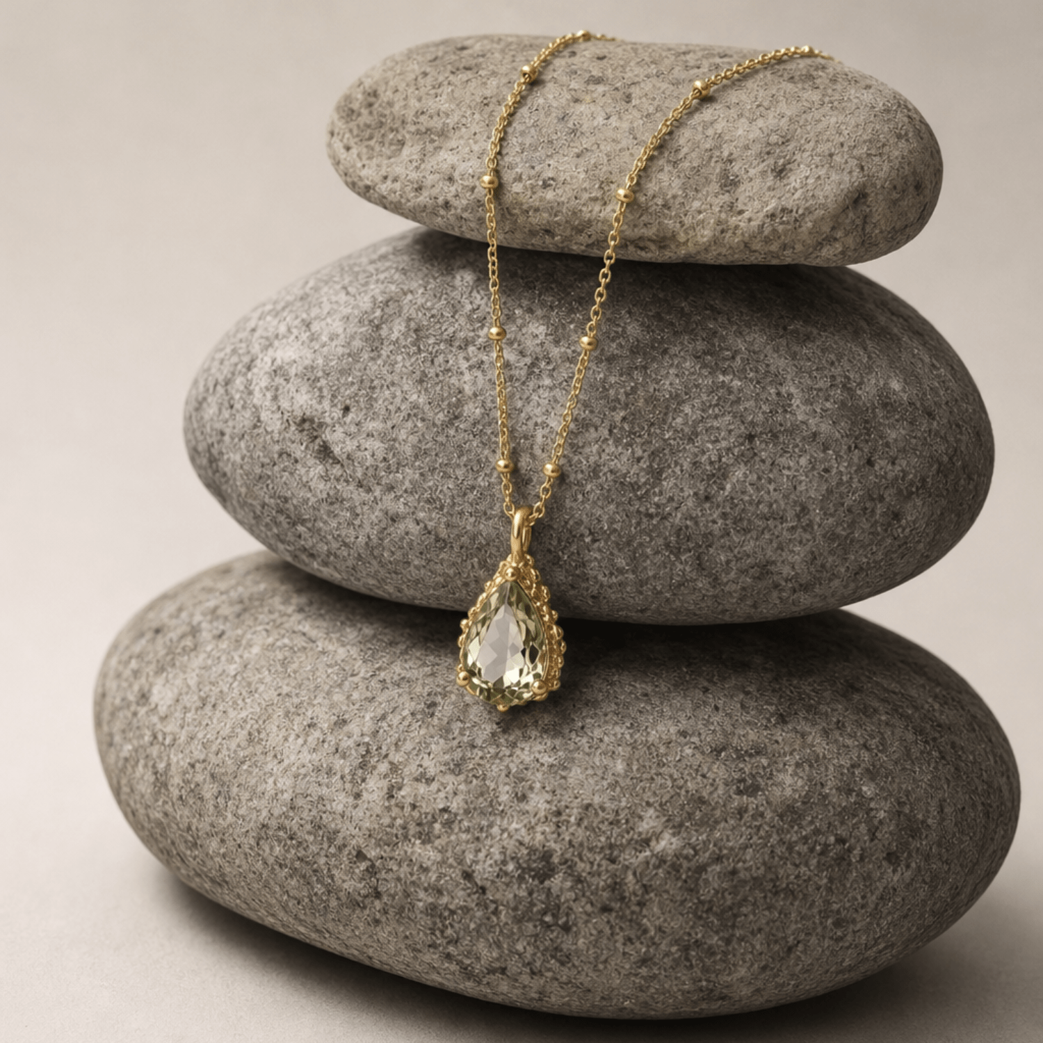 Gold Vermeil Green Quartz Necklace - Alba - Dainty London